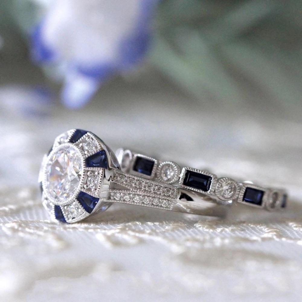 CZ and Costume Sapphire Ring Set - Picture 7 of 9